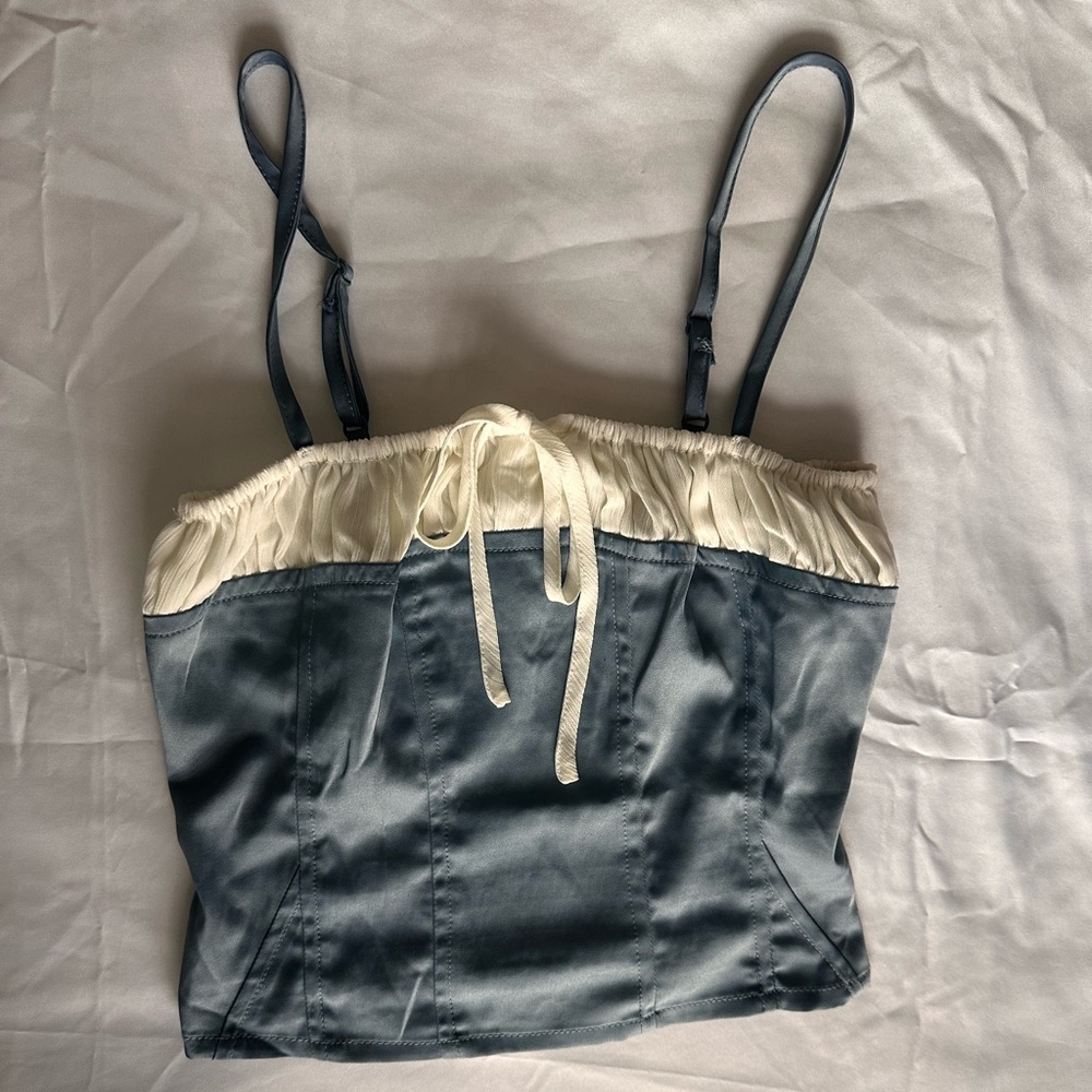 Elegant Blue and Cream Crop Top